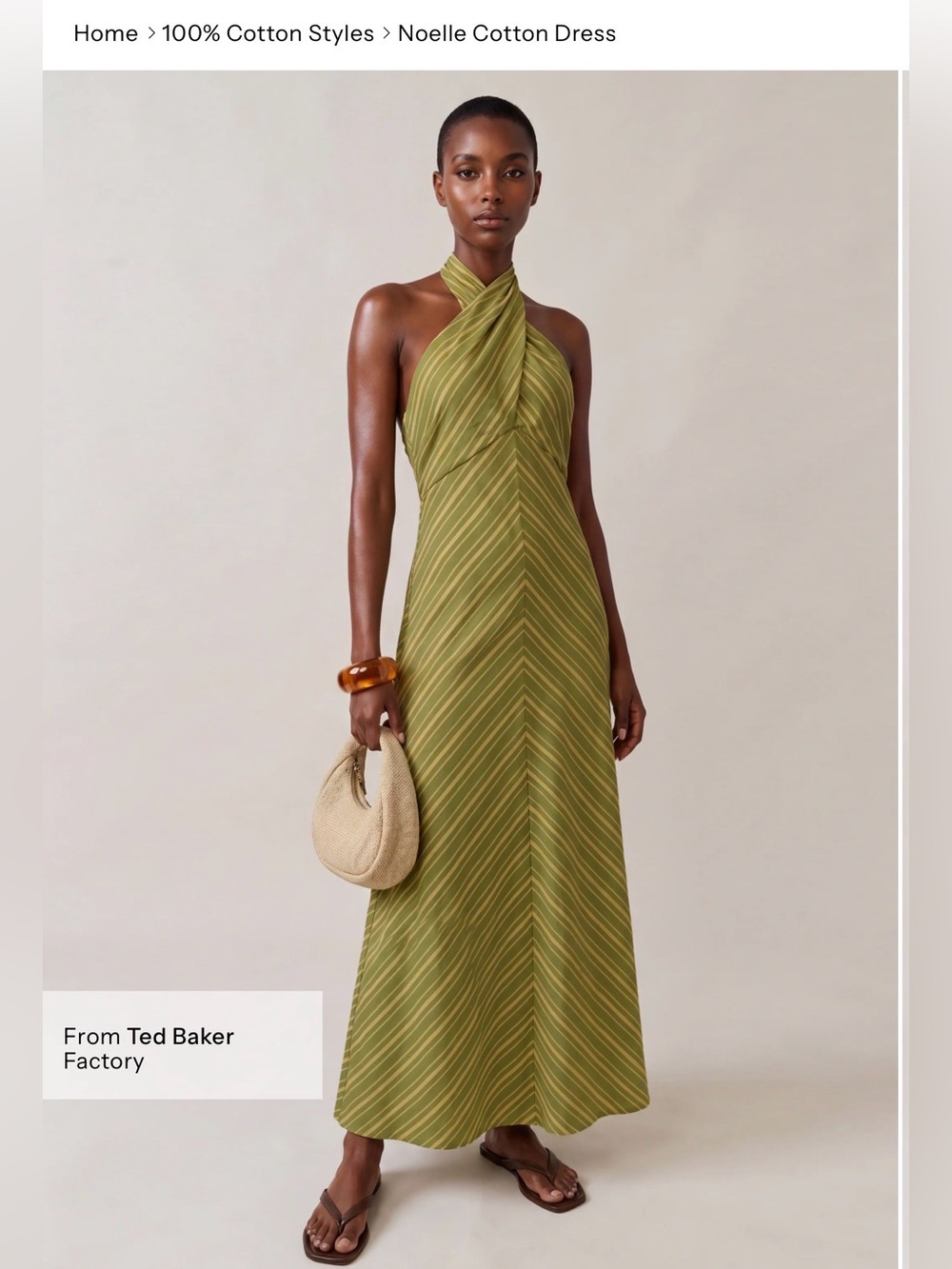 Few Moda Noelle Green Striped Cotton Halter Maxi Dress – S NWT